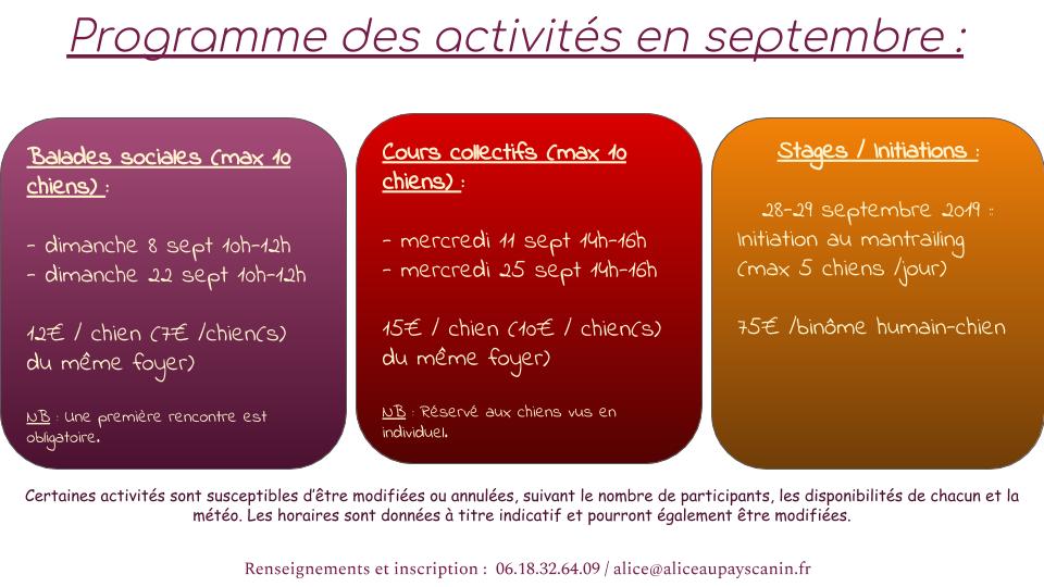 Programme de septembre