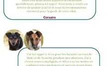 Témoignages des bénéficiaires de pension familiale, de pet-sitting et de massage canin